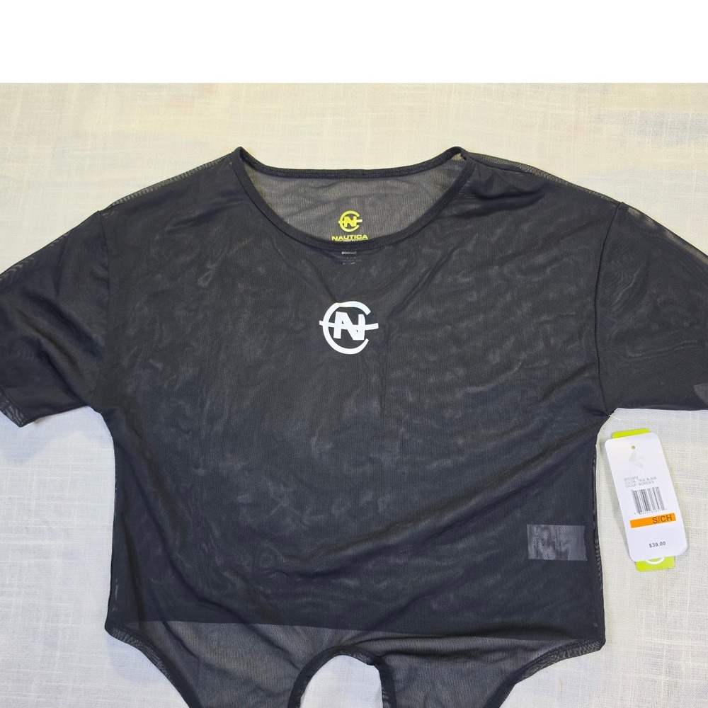 Nautica Competition Womens Mesh Front Tie Crop Top Black GT21072 Size Small NWT